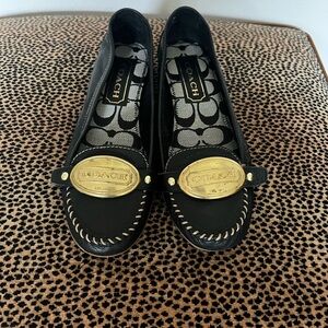 Coach Black Flats with Gold Emblem